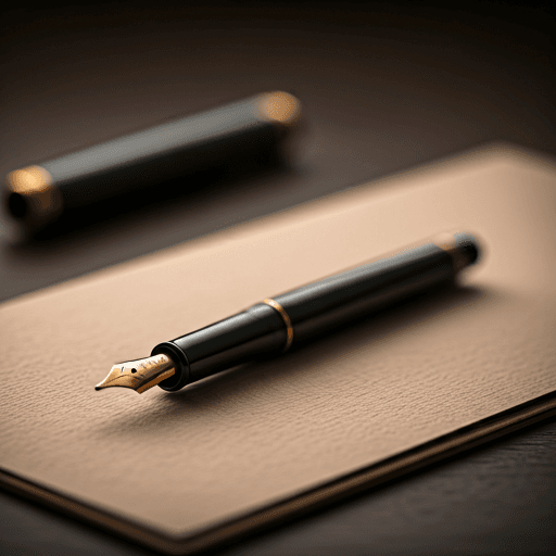 A fountain pen resting on textured archival paper